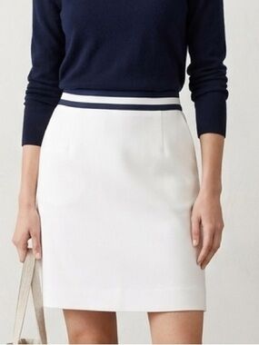 Celine White Cotton A-Line Skirt Navy Stripe Waist Size 40 Preppy Minimalist